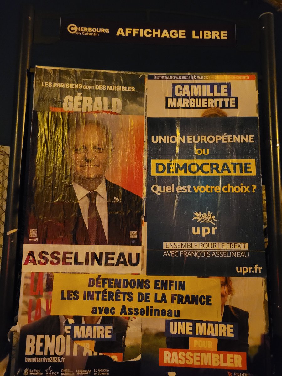 BenoitLepeltier's tweet photo. Reprise des collages et des distributions de tracts pour l’équipe #UPR #Cherbourg !
Dans une année politique qui s’annonce plus que jamais instable et incertaine, la volonté de @f_asselineau et de @uprtvfa reste solide et constante
#Asselineau2027 #Frexit https://t.co/VDUJj2zvgX