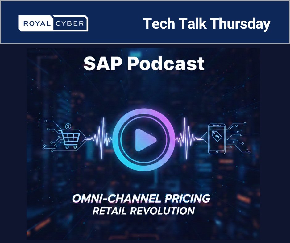 RoyalCyberUSA's tweet image. Tech Talk Thursday by Royal Cyber 🎙️
Stop letting "price mismatch" break your customer trust! 
Watch the full episode to master your retail strategy: ow.ly/sLTO50XWTVY
#TechTalkThursday #SAP #Omnichannel #RetailInnovation #RoyalCyber