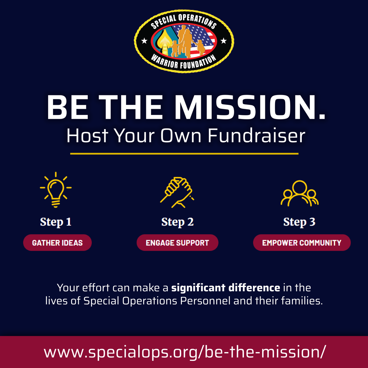 SOFWarriorFnd's tweet photo. Be The Mission! Host a 2026 fundraiser for Special Operations Warrior Foundation. Check out our guide here: 🔗 https://t.co/8xm55GnL9B #SOWF #EnduringPromise #Fundraiser #BeTheMission #SpecialOperations https://t.co/RvC2SyLZzP