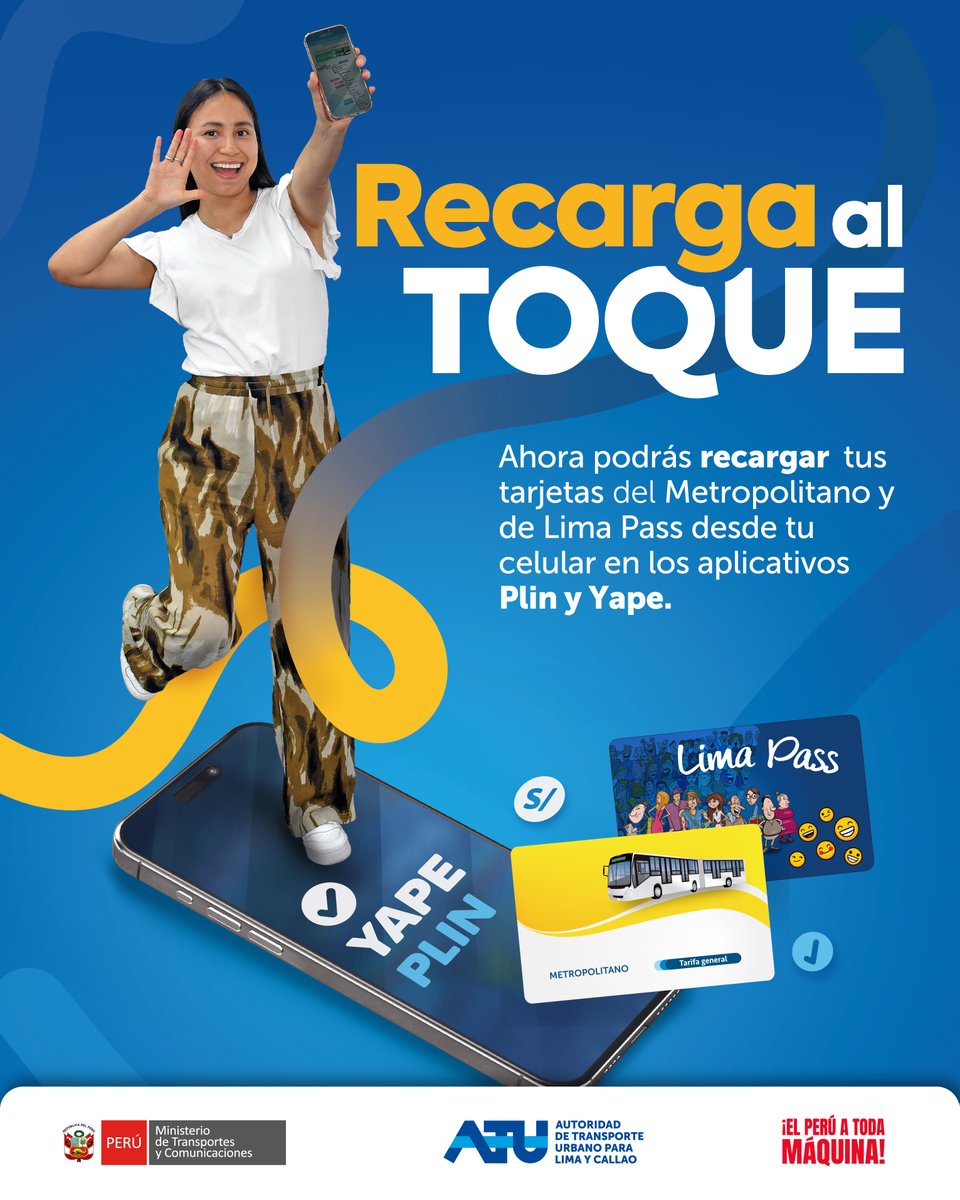 🎉🚍¡Recarga al toque!

Ahora también podrás recargar con Yape tus tarjetas del Metropolitano y de Lima Pass, de forma rápida y sencilla.

Más fácil y sin complicaciones. 📲✨