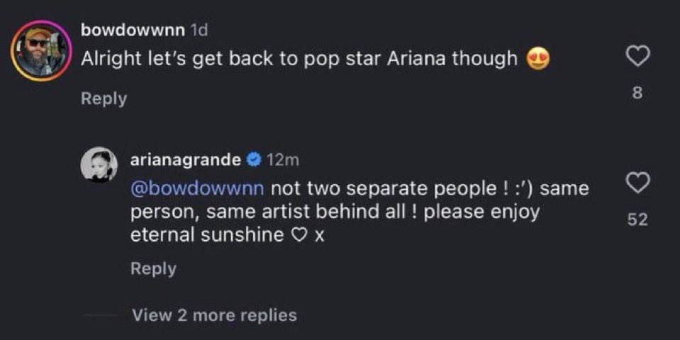 ariana grande responds to fan urging her to “get back to pop star ariana’’