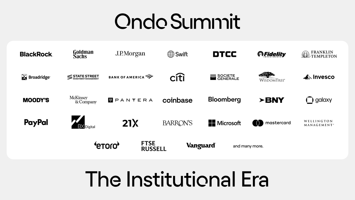 The Super Bowl of tokenization.

In 19 days: Wall Street, Washington, and Web3 converge at the Ondo Summit.

Streaming live on X February 3 at 10am ET.