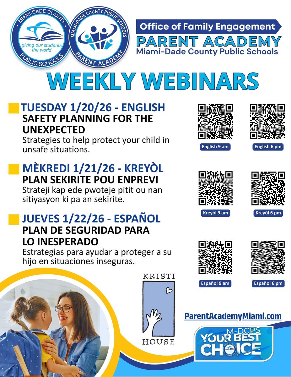 Please join the Parent Academy team and special guests at next week's webinar on the important topics of Safety Planning and Human Trafficking. Visit ParentAcademyMiami.com to register. #YourBestChoiceMDCPS