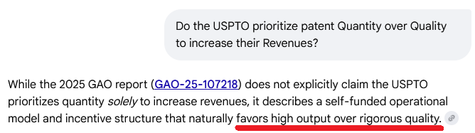 Do the USPTO prioritize patent Quantity over Quality to increase their Revenues? (Google AI) #FixPatents