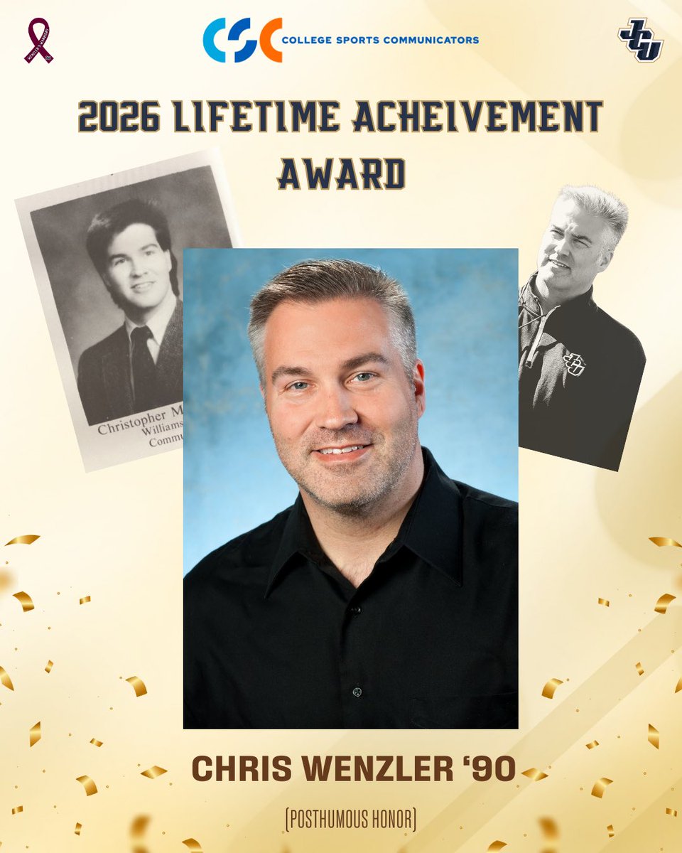 jcusports's tweet image. NEWS: Chris Wenzler ‘90 has been honored with the @CollSportsComm Lifetime Achievement Award!

Wenzler served as JCU’s SID for 30 years, leaving a legacy of dedication and mentorship. Our story on the true Man of Carroll:
📰 jcusports.com/news/2026/1/15…