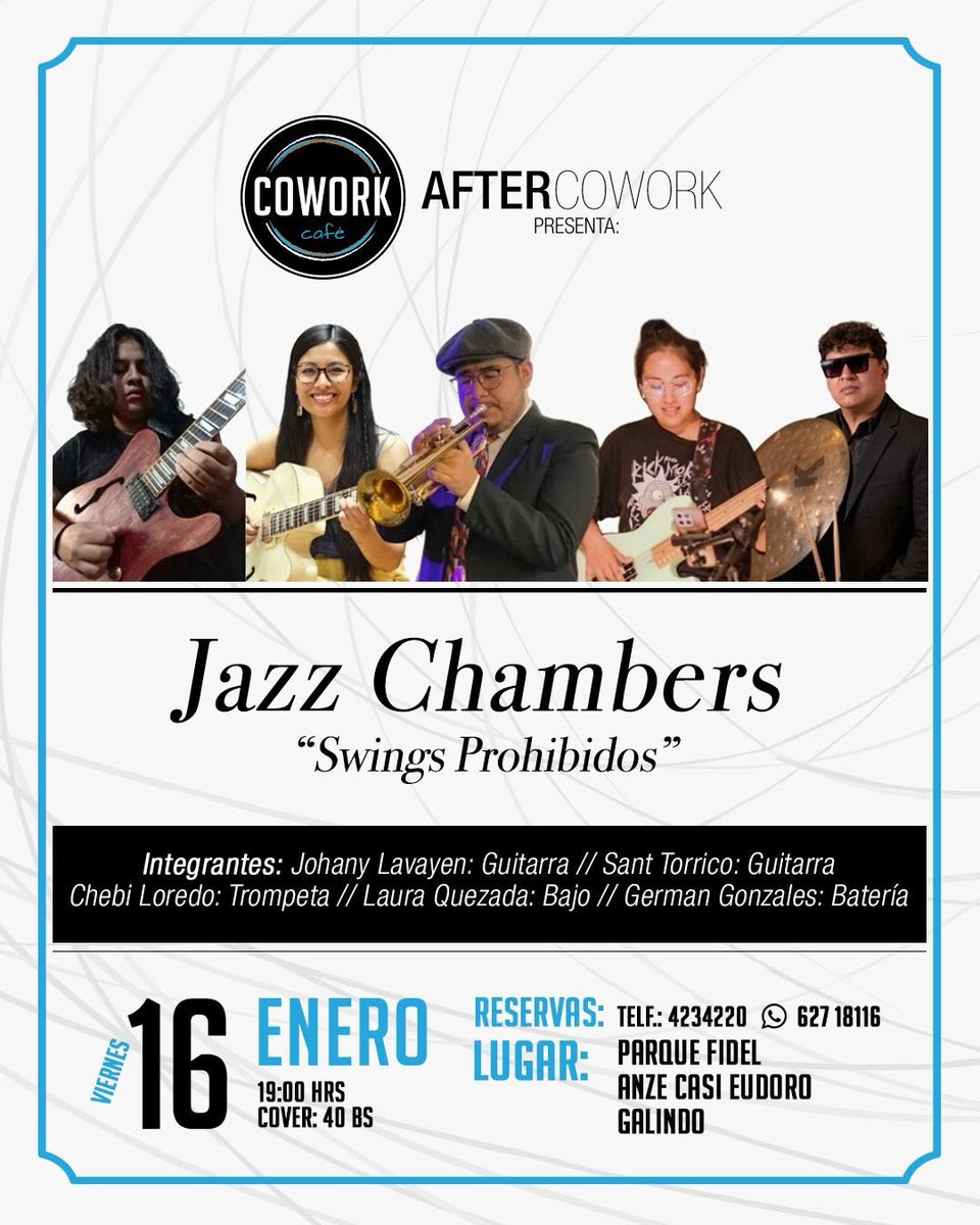 Esta semana tenemos jazz! Pero no en día sábado sino en viernes, mañana. Anoten!! Es buenísimo este grupo!