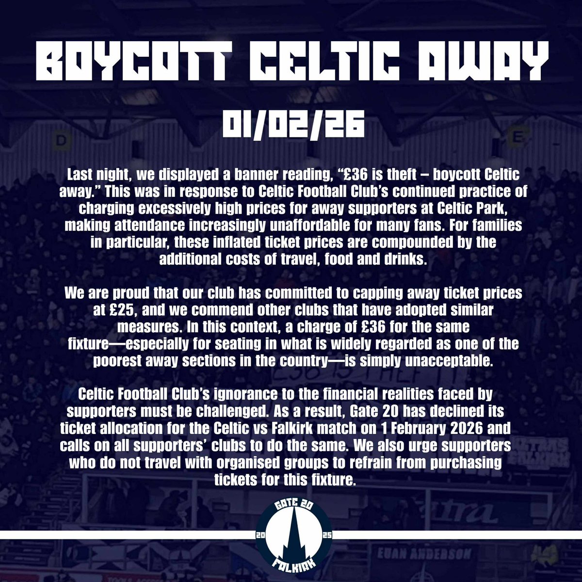 GATE20FALKIRK's tweet image. BOYCOTT CELTIC AWAY