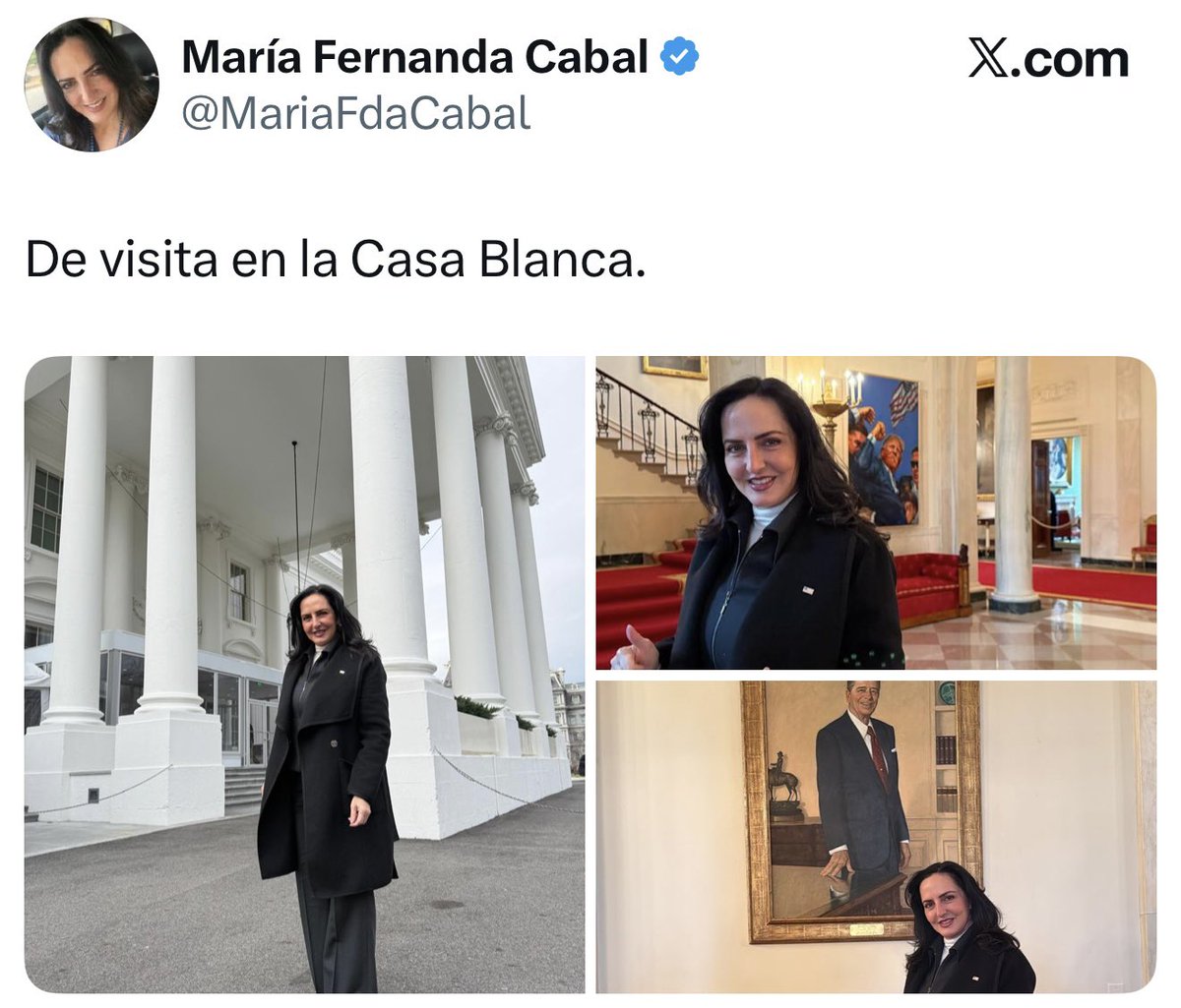 Senadora <a href="/MariaFdaCabal/">María Fernanda Cabal</a>, deje de presumir cosas que no son. Usted fue a una visita guiada como turista a la Casa Blanca, porque allí se permite hacer un recorrido con cita previa para ciudadanos estadounidenses y extranjeros.

Ah, por cierto, ¿ sabe quién sí va a entrar