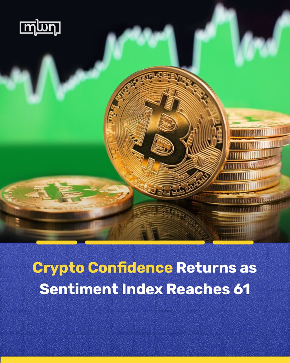 CryptoConfidence returns as the #FearAndGreedIndex hits 61 (greed) for the  first time since October, signaling improved investor sentiment in digital  assets after weeks of caution. Read more: https://t.co/19olrpobeq
