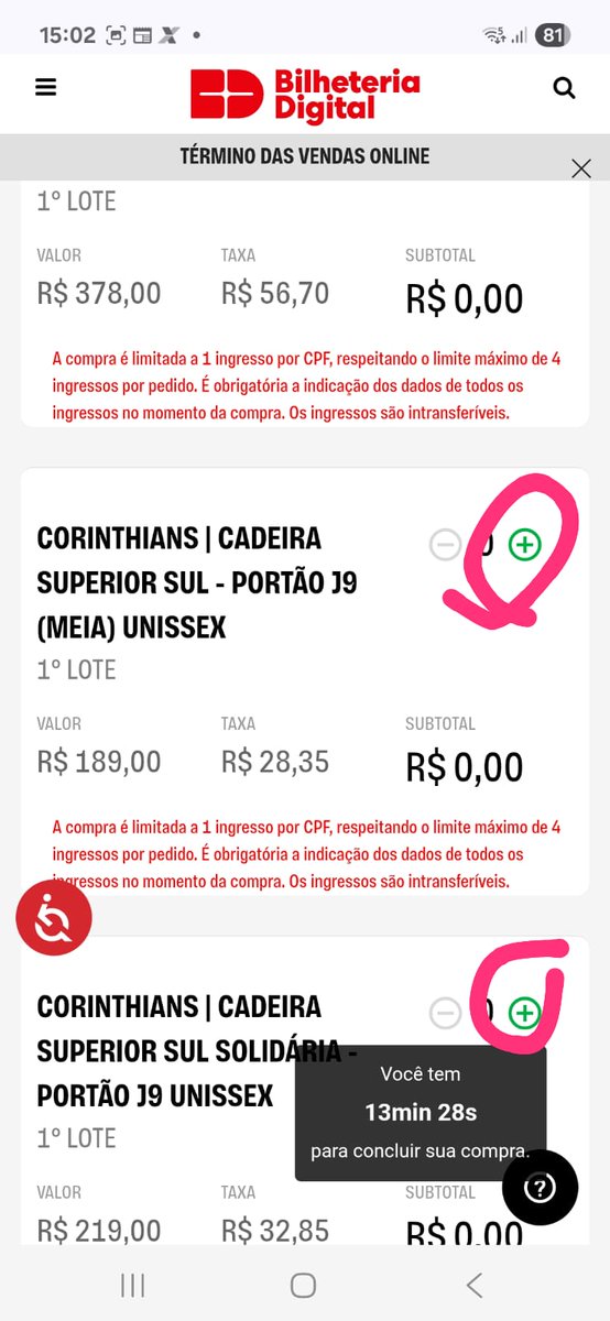 rodolfomolitor's tweet photo. 17 minutos na pagina de compra e o site não deixa adcionar os ingressos ao carrinho, se atualizar vai pro fim da fila em 300mil, e aí  @bilheteriadigi1 ? Como faz? #supercopa #supercopadobrasil #Corinthians #flamengo #cbf #bilheteriadigital https://t.co/R6DeYGIIBI