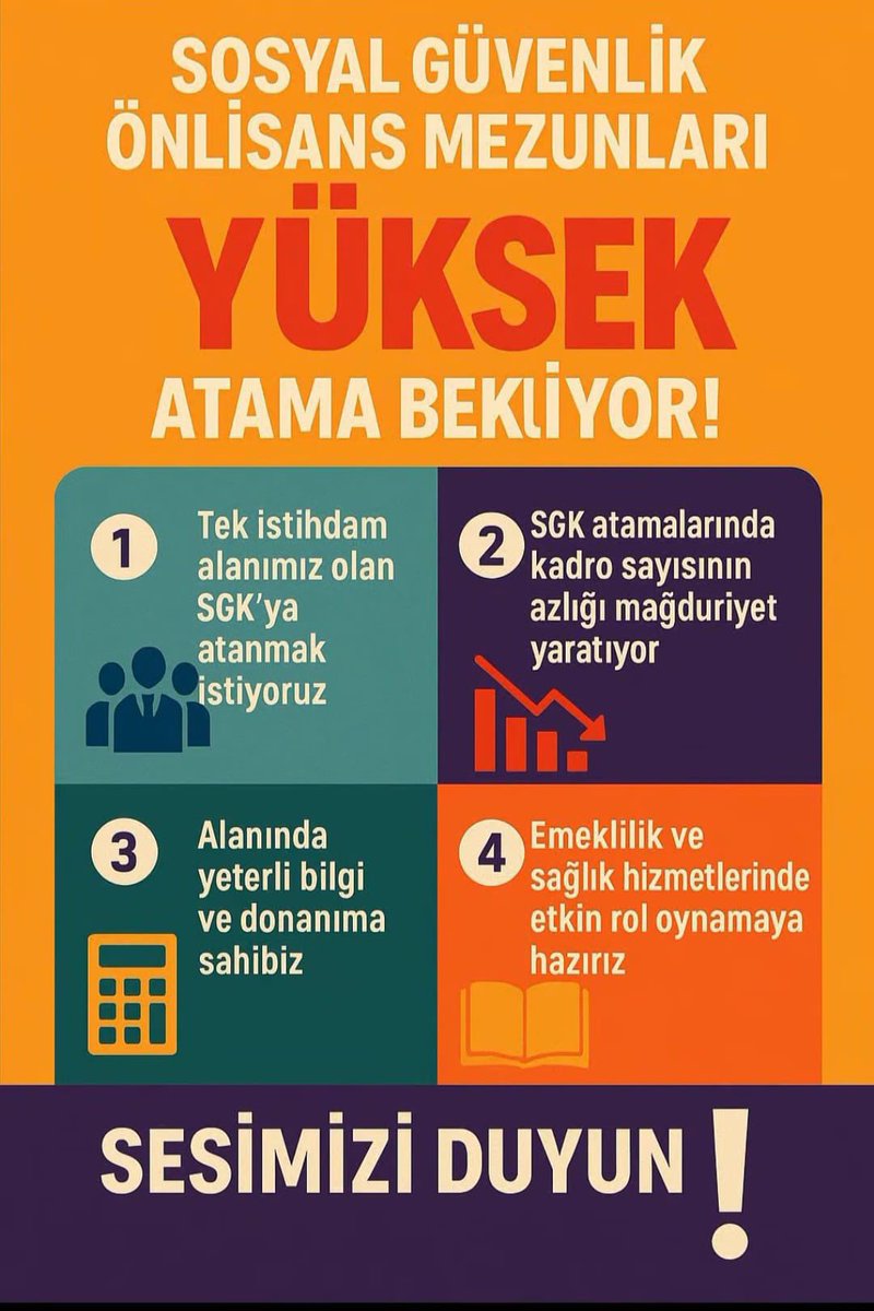 <a href="/isikhanvedat/">Prof. Dr. Vedat Işıkhan</a> <a href="/RTErdogan/">Recep Tayyip Erdoğan</a> <a href="/trt/">TRT</a> Alan bilgisi Sosyal Güvenlik olan mezunlar, kendi kurumlarında istihdam edilmemektedir. Bu uygulama gözden geçirilmelidir.
<a href="/aysgl_ern_ozdmr/">Ayşegül Eren Özdemir🇹🇷🇵🇸</a>
<a href="/OzlemTuncak/">Celile Özlem TUNÇAK</a>
#3004AlanÖnceliği    #3004İçinKadro
#3004Adalet