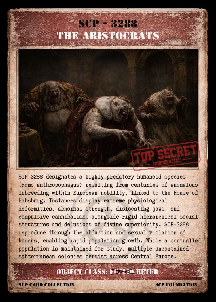 scpcollection's tweet image. #SCP #SCPFoundation #SCP3288 #TheAristocrats
