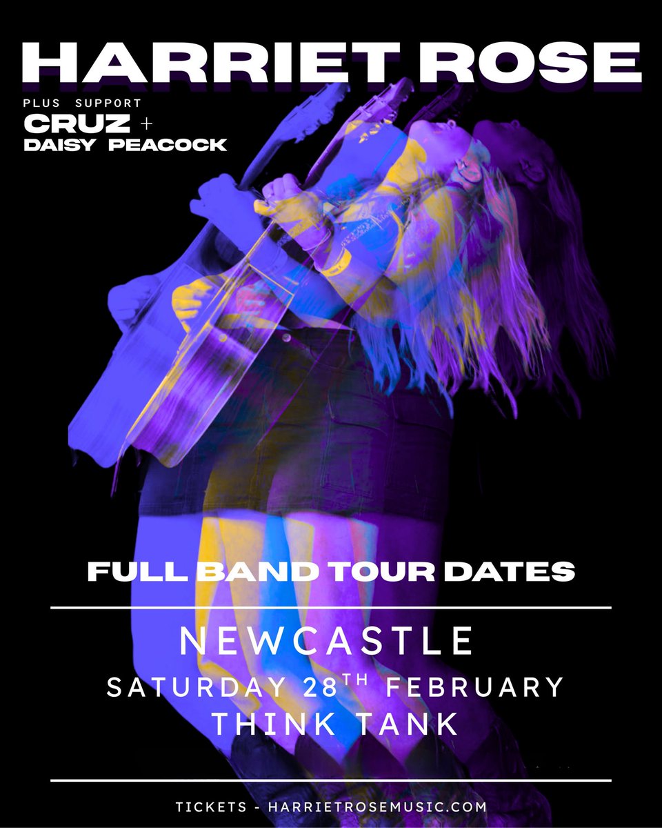 💜 NEWCASTLE 💜

I’m so excited to announce the supports for this one! It’s going to be a belta with Cruz and Daisy Peacock joining the line up!!

Grab your tickets before you miss out 🫶🏼

thinktankncl.co.uk/event/harriet-…