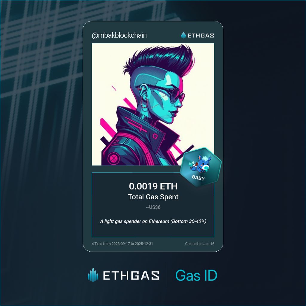 mbakblockchain's tweet photo. Leveled up in the Great Gas Reckoning with ETHGas! 💪

Baby Jack status: 0.0019 ETH gas spent, 1 Beans earned—supporting the Gasless Future!

Claim your Gas ID at https://t.co/A24jCzT1sT https://t.co/ywBCcypQmG