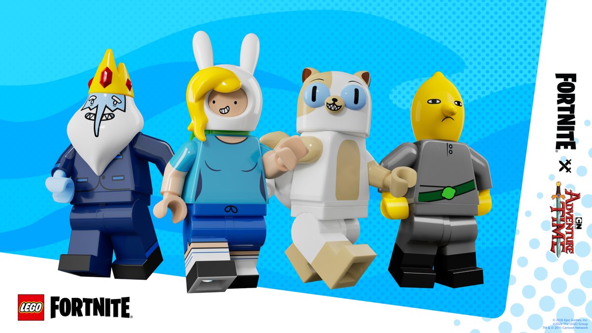 Fionna, Cake, Rei Gelado e Limãograb estão chegando ao LEGO Fortnite. Hoje à noite!