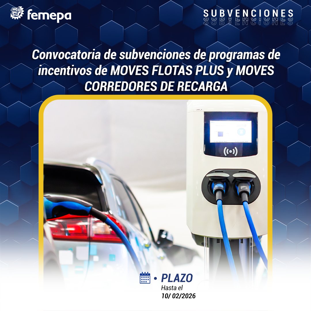 FEMEPA_LP's tweet photo. #FemepaInnovación | CONVOCATORIAS DE SUBVENCIONES de programas de incentivos de MOVES FLOTAS PLUS y MOVES CORREDORES DE RECARGA.

🧐 Más información >> https://t.co/5lhx5THNP2 https://t.co/9Bs05VmwYC
