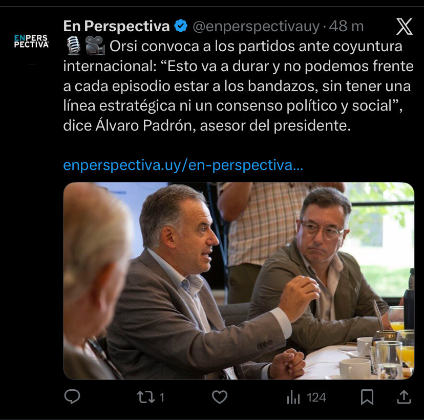 Hoy en la tertulia de En Perspectiva reflexionamos sobre la comisión impulsada por Yamandu Orsi para formular una propuesta sobre politica internacional consensuada para Uruguay. Una especie de GACH de jubilados sin representación de los partidos, para hacer algo imposible.