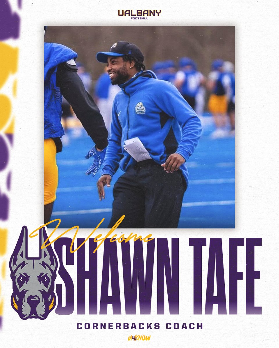 UAlbanyFootball's tweet image. WELCOME TO UALBANY!

Shawn Tafe – Cornerbacks Coach

#UAUKNOW