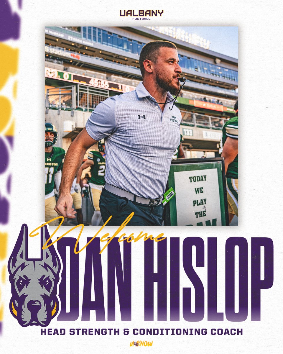 UAlbanyFootball's tweet image. WELCOME TO UALBANY!

Dan Hislop – Head Strength &amp;amp; Conditioning Coach

#UAUKNOW