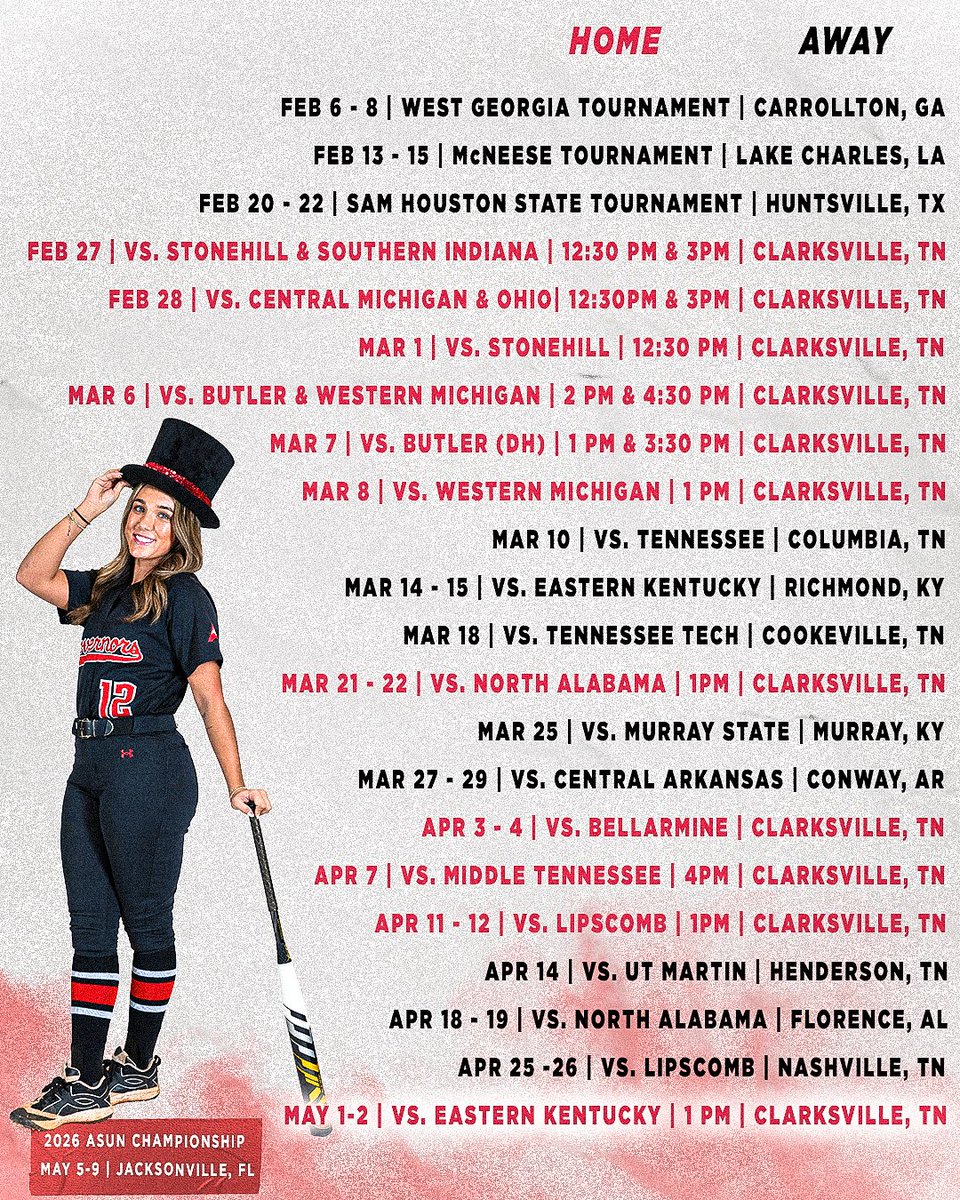 GovsSB's tweet image. 𝗧𝗛𝗘 𝗦𝗟𝗔𝗧𝗘 𝗜𝗦 𝗦𝗘𝗧! 🎩🥎
Head coach @KassieD23 has announced the Governors 2026 schedule, featuring 2⃣3⃣ games at Cathi Maynard Park!

📅 | tinyurl.com/GovsSB26
📰 | tinyurl.com/mr2677zs

#Team41 | #LetsGoPeay