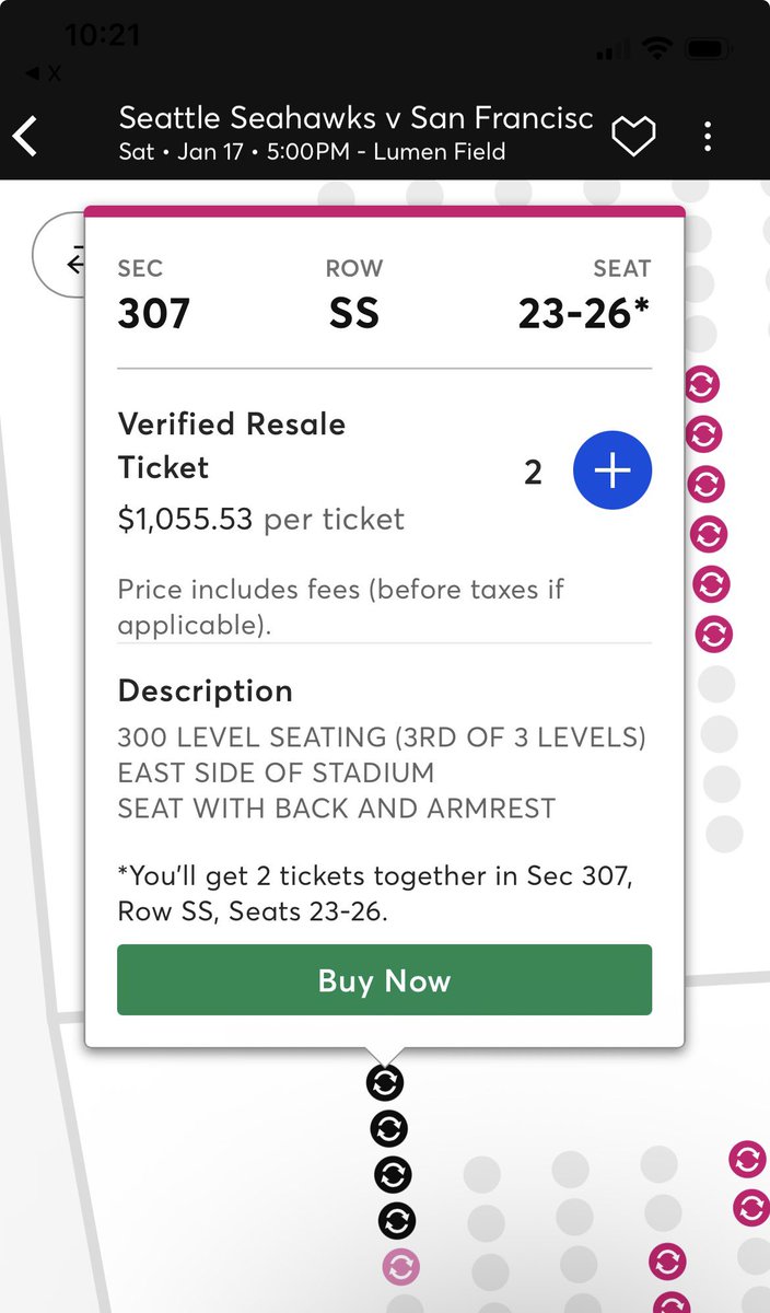1804Wood's tweet photo. @Seahawks vs @49ers Just to put it in perspective, I put the closest seats in the screenshot (100 level) as well as 300 level seats. Prices are per ticket. @NFL 🍿👀 https://t.co/5pwd2bhuKW