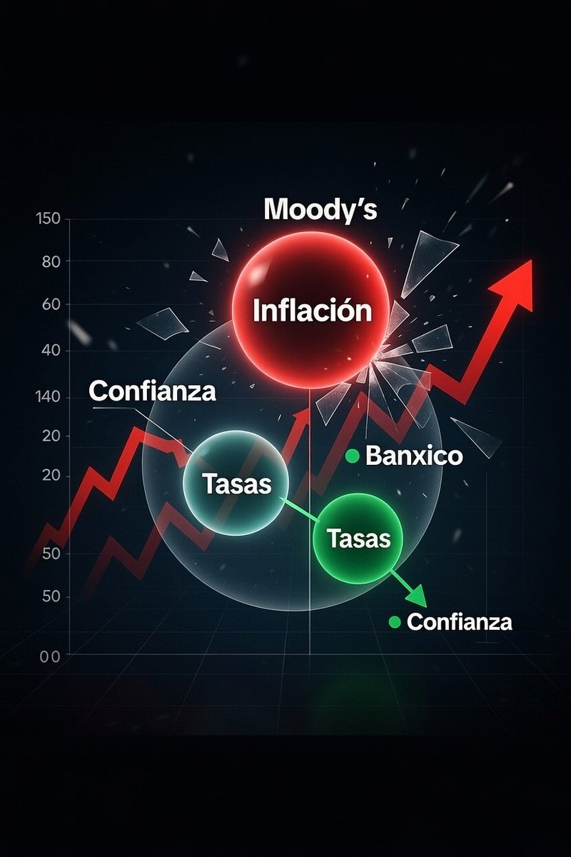 🚨 Ojo con esto: 

Moody’s Analytics (de las que saben de riesgos) le acaba de dar un jalón de orejas a <a href="/Banxico/">Banco de México</a>. 

Dicen que en 2025 bajaron las tasas MUY pronto y MUY agresivo (300 puntos menos) para reactivar la economía que andaba floja.

🚫 El problema: al hacer el crédito
