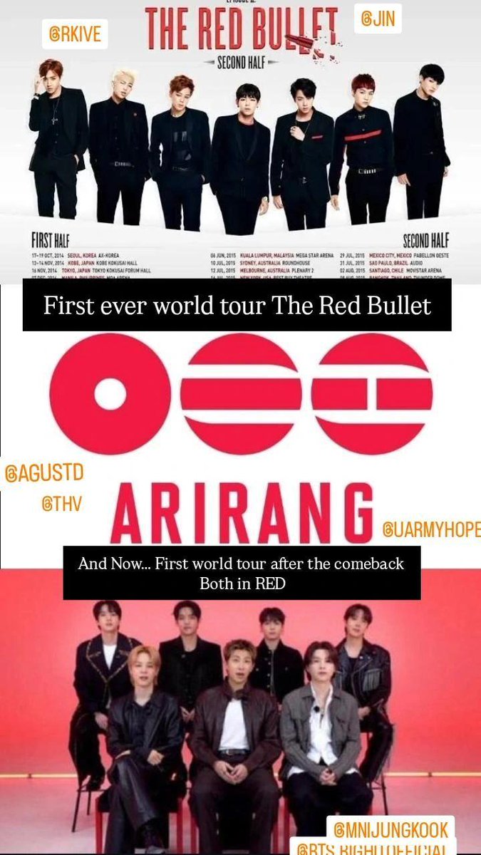 ViniSapre5's tweet photo. I just found this, my baby ARMY days and Comeback days have same red and white album, and all the boys in black #BTS_ARIRANG #BTSComeback2026 https://t.co/f2l3r8H4B7