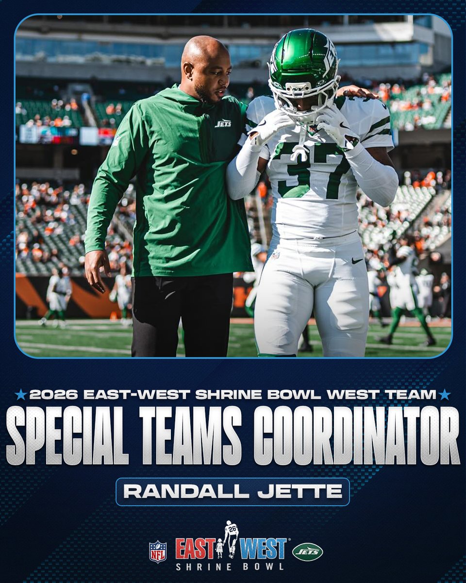ShrineBowl's tweet image. The 2026 East-West Shrine Bowl West Team Special Teams Coordinator

💫 Randall Jette (@CoachJette), @nyjets

#ShrineBowlWHOSNEXT