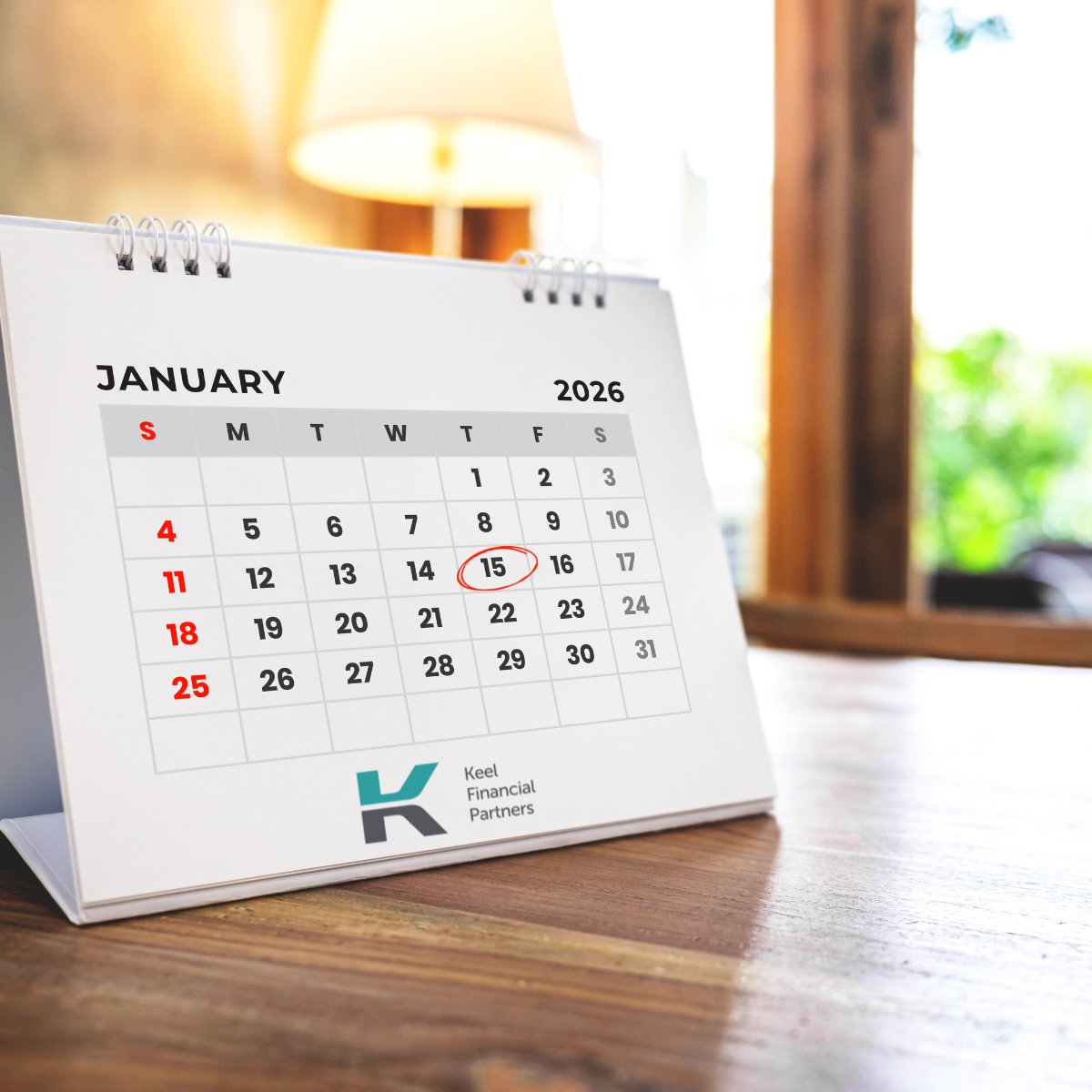 Today is the Q4 estimated tax payment deadline for business owners, self-employed professionals, and investors with non-wage income.

Paying on time can help avoid penalties, manage cash flow, and reduce tax-time surprises.

#TaxPlanning #EstimatedTaxes #KeelFinancial