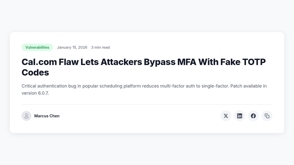 probablypwned's tweet photo. 🚨 Critical authentication bug in popular scheduling platform reduces multi-factor auth to single-factor. Patch available in version 6.0.7. Update immediately to secure your accounts!

.
.

#Cybersecurity #DataSecurity #SecurityPatch #MultiFactorAuth #SingleFactorAuth #AuthenticationBug #SoftwareSecurity #SecurityAlert