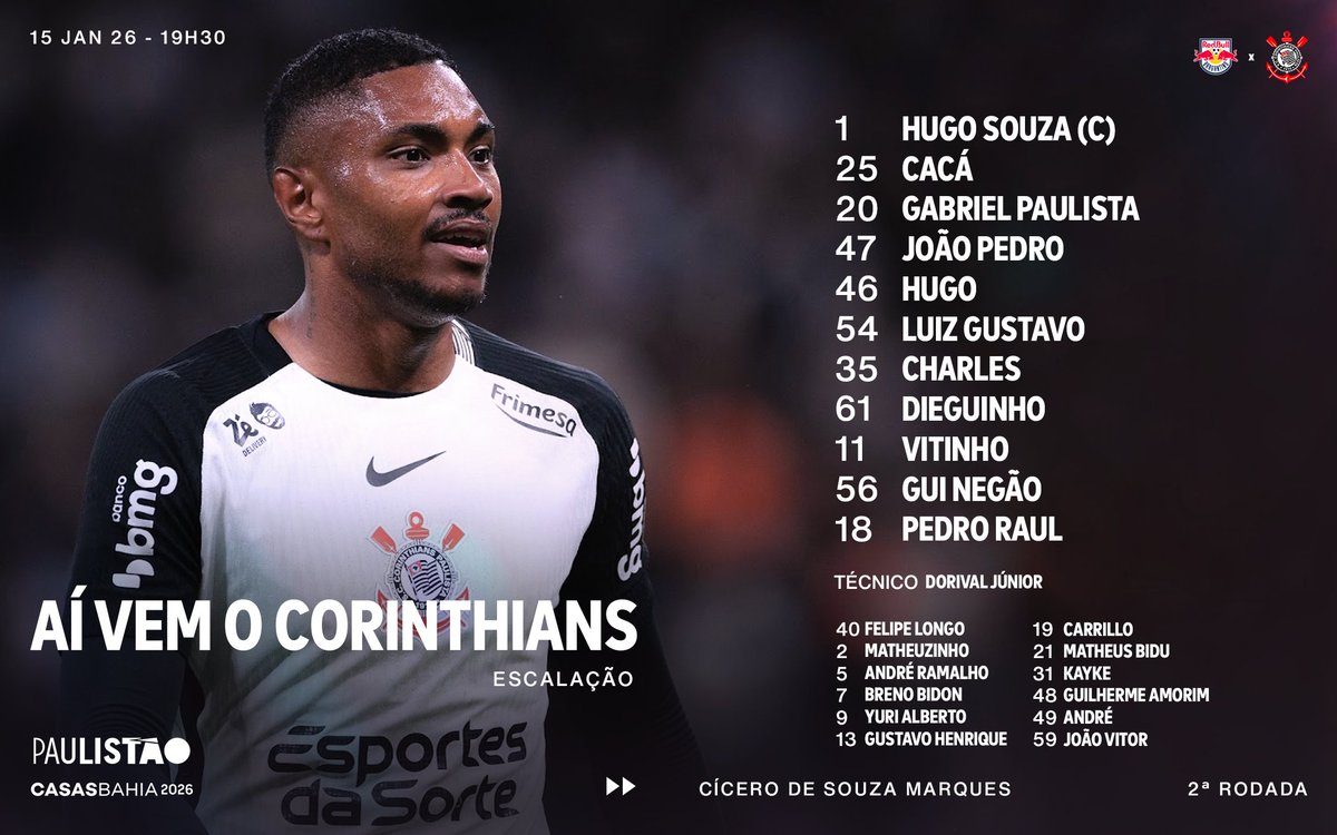 Corinthians's tweet image. Os 11 iniciais do Corinthians para a partida de hoje. 📋

#RBBxSCCP
#VaiCorinthians
