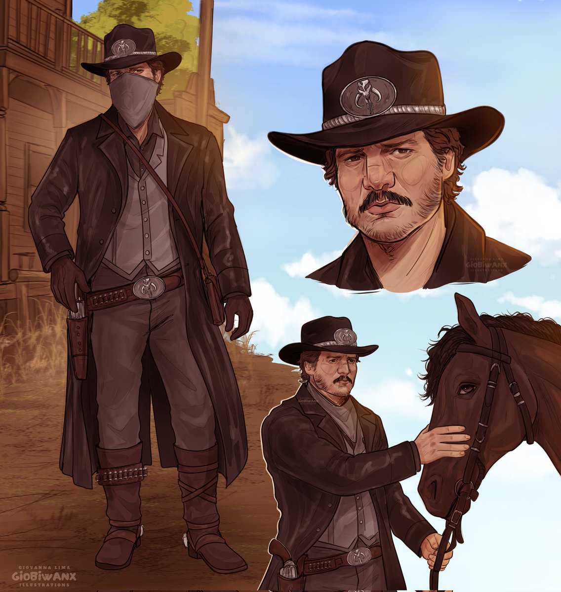 I'm kinda obsessed with Red Dead Redemption 2 right now and I had to draw my favorite bounty hunter, Din Djarin, as if he were in the game 😌
#fanart