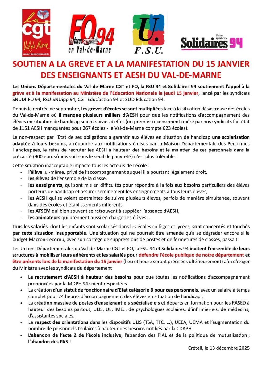 Nouvelles mobilisations en cours et à venir pour lutter contre la  pénurie de personnels #AESH. Pour une réelle école inclusive et une mise au statut des AESH <a href="/EdouardGeffray/">Édouard Geffray</a> <a href="/lecocqcharlotte/">Charlotte Parmentier Lecocq</a>
