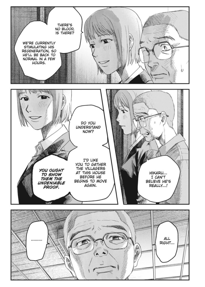 ILoveUAllSo2's tweet photo. #TSHD43.1 Spoilers
It's horrifying how "Hikaru" is literally being dehumanized in the first panel and being outed without his consent by the Company. "Hikaru" didn't deserve any of this! The fact that Satou wants to out him as a monster to the entire village is soo evil! https://t.co/JGeYac9Sq1