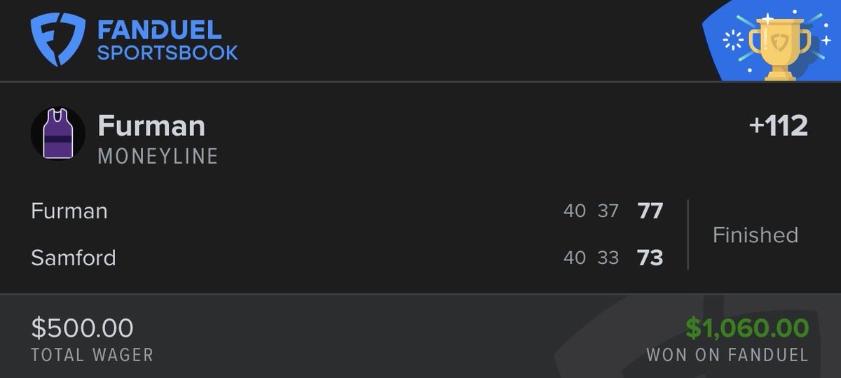 CalmDevPicks's tweet image. Big 5 unit win yesterday. Furman gets it done.