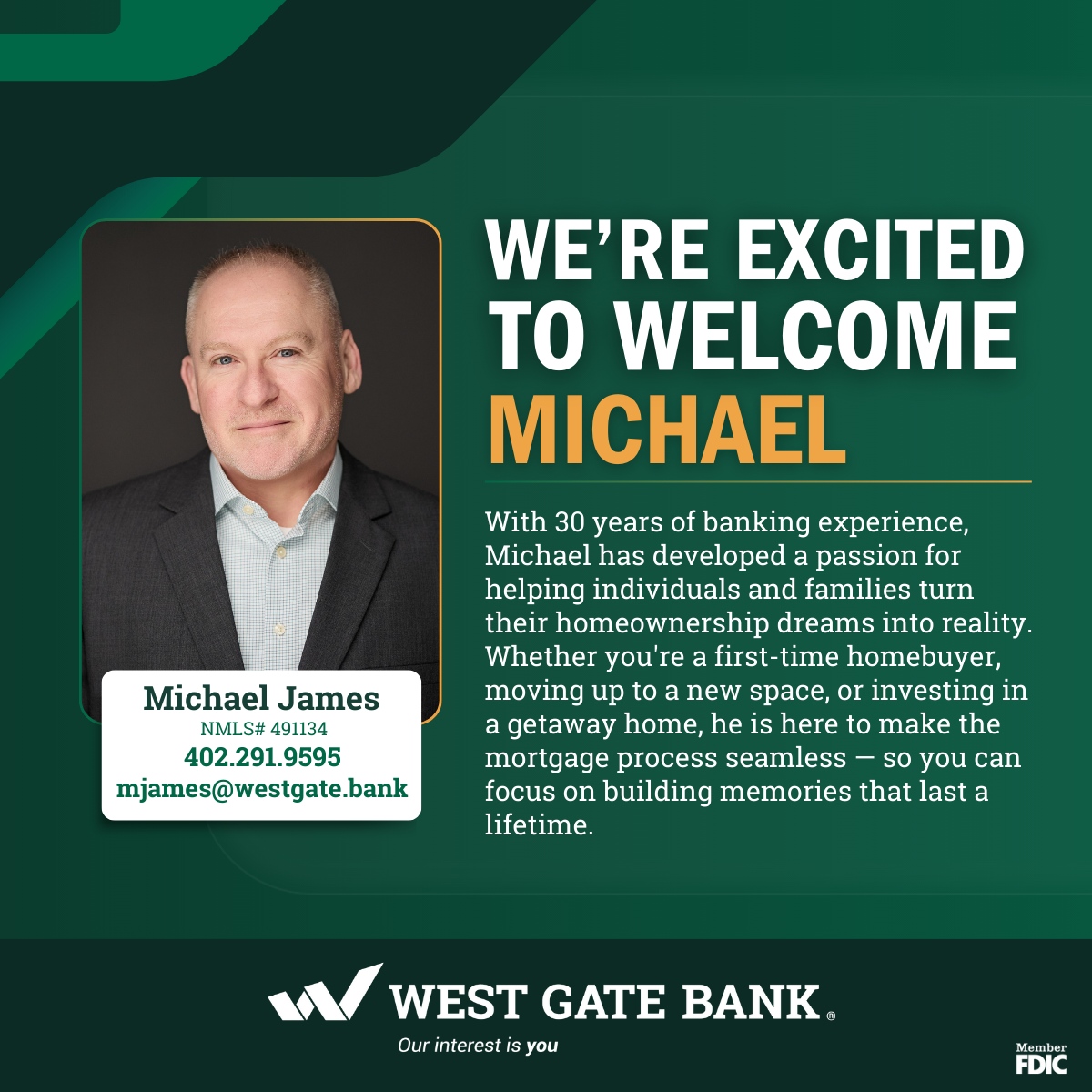 Meet Michael James, our newest Mortgage Loan Officer in Bellevue! #communitybank   #mortgage #newemployee