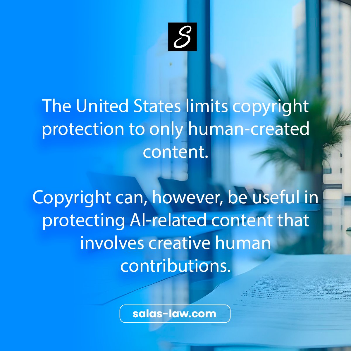 ASalasLaw's tweet photo. Make sure you document your creative contributions to any AI content as much as possible. #copyright #trademark #intellectualproperty #attorney #iplaw #abogado #propriedadinteclectual #derechosdeautor #businesslaw #corporatelaw https://t.co/Me7OR8I1dn