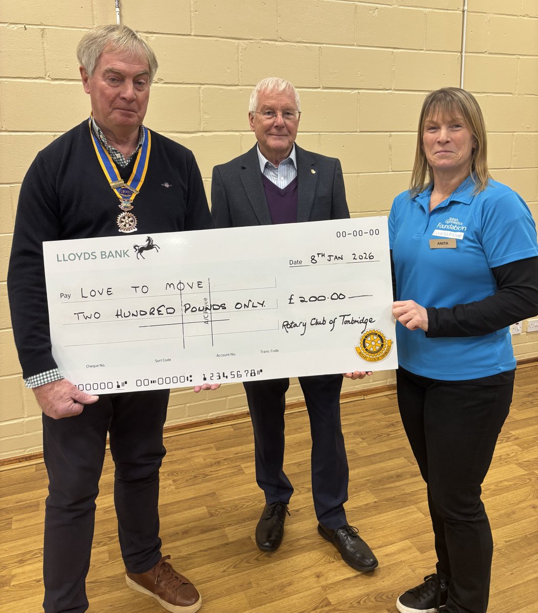 Our President Peter Thomas, along with Rotarian Phil Higgins, was delighted to present a cheque for £200 to #LovetoMove on 8th January. Thanks to the support of the Rotary Club of Tonbridge and #TonbridgeSchoolCentre, Love to Move is able to add a new class in #Tonbridge.