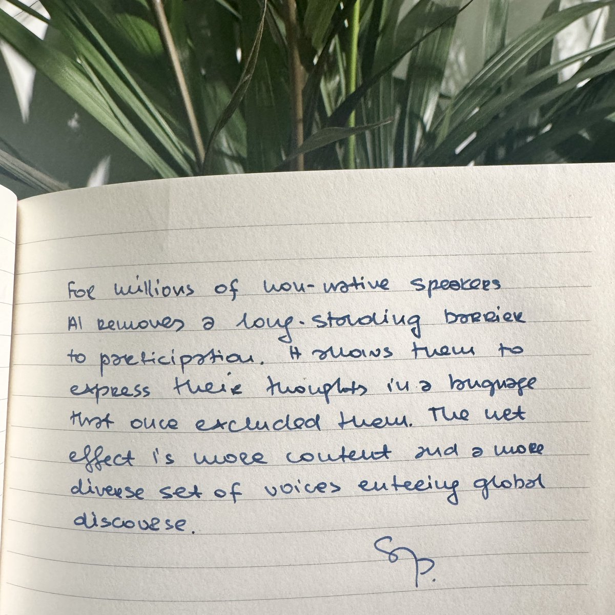 For millions of non-native speakers AI removes a long-standing barrier to participation. It allows them to express their thoughts in a language that once excluded them. The net effect is more content and a more diverse set of voices entering global discourse. 

#ai