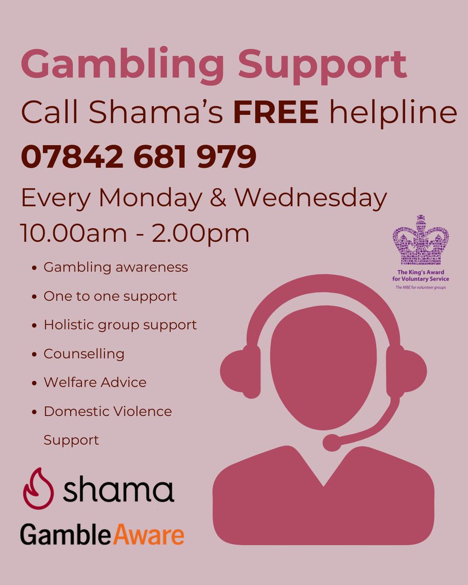 🎲 Struggling with gambling? You’re not alone. Our FREE helpline is here to support you every Monday &amp; Wednesday, 10am – 2pm.

📞 Call 07842 681 979 for confidential help with.