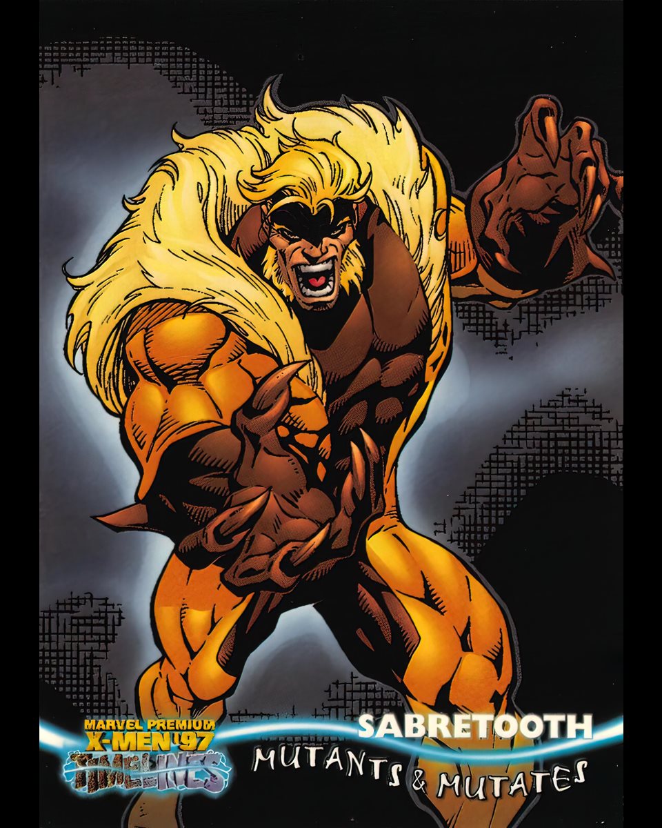 ClassicXMen's tweet image. 1997 Fleer Marvel X-Men Timelines #43 - Sabretooth.