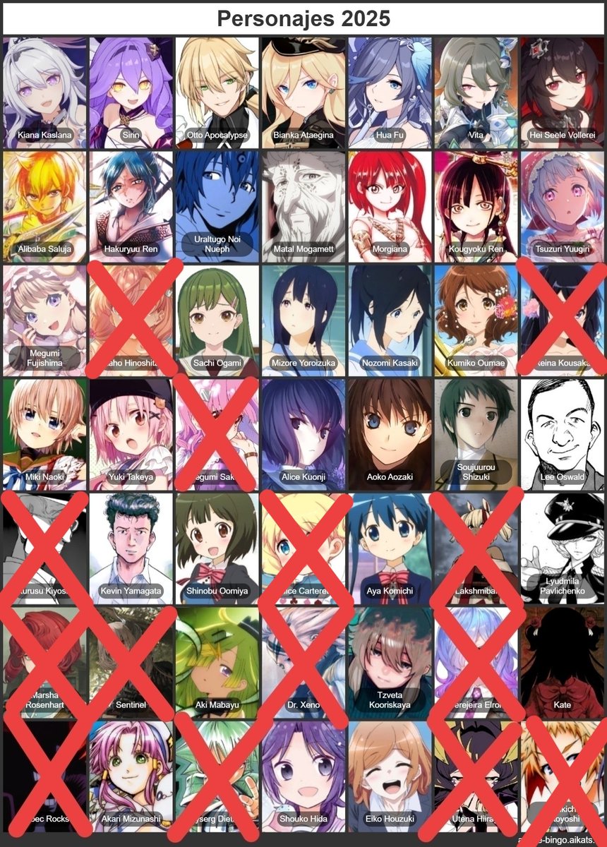 ELIMINATION GAME: Versión mis personajes favoritos que conocí en 2025. 

Eliminada: Alice (2 votos)

COMENTA uno para que salga eliminado