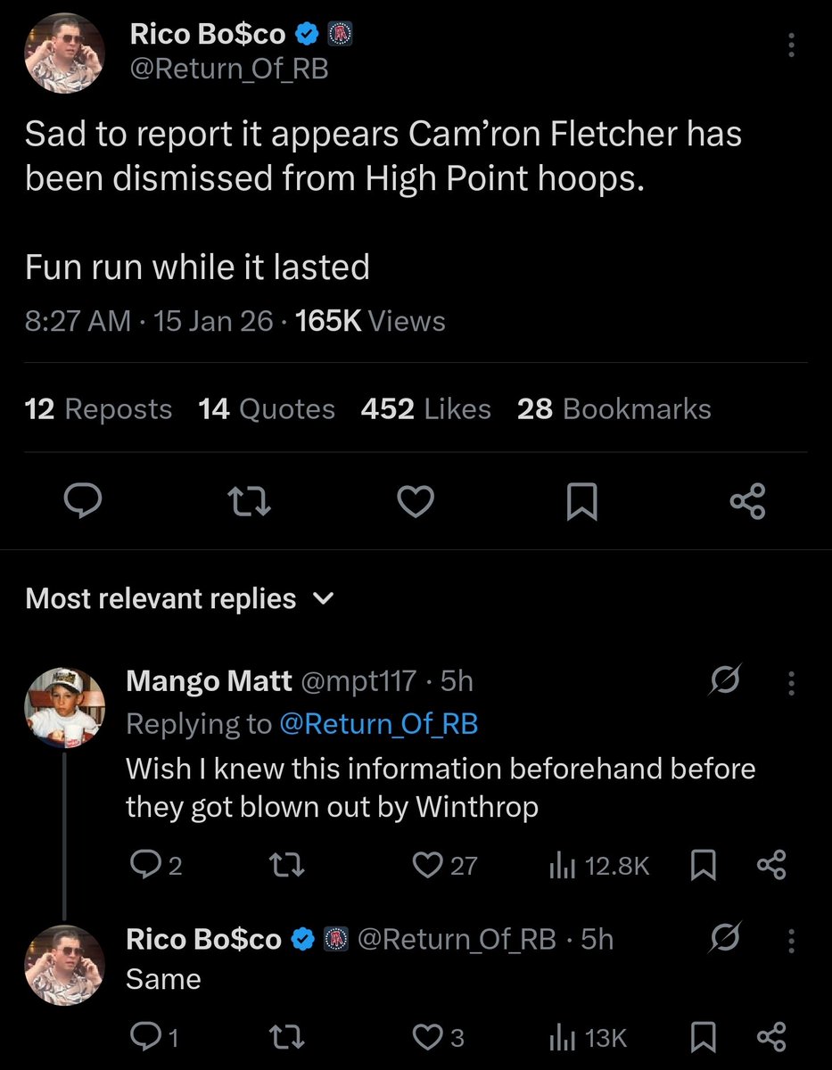 This is why you shouldn't blindly bet based on what your favorite sports personality is betting. Cam Fletcher has been away from the team for 2-weeks. Two seconds of research would have told you that he wasn't  going to play vs Winthrop last night