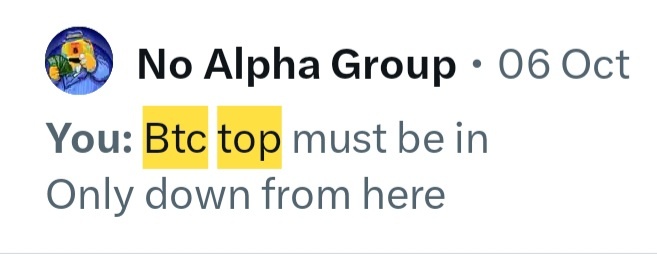 0x_iulianivg's tweet image. I gave my friends the pico top on Bitcoin (6th October) 

It topped the next day 🫡

#aligned