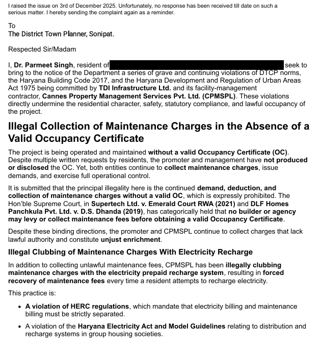 ParmeetSingh26's tweet photo. @cmohry Serious security issues at TDI Tuscan Heights, Kundli – raised multiple times to @dtcphry since 2025. No action, no replies from depts. Urgent help needed! #HaryanaSafety #DTCPHaryana. In case of any mishappening, will they be held accountable? https://t.co/mx7bIwpj92
