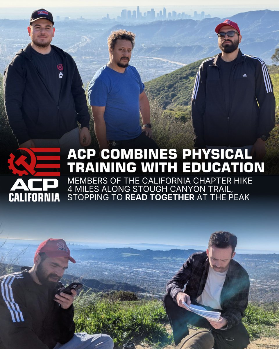ACP_California's tweet image. Last weekend, members from ACP California untied theory with practice by hiking a mountain trail and reading Che Guevara’s famous 1965 essay “Socialism and Man in Cuba.” The comrades convened at the top of the hill to read and discuss the work while overlooking the Southland.…