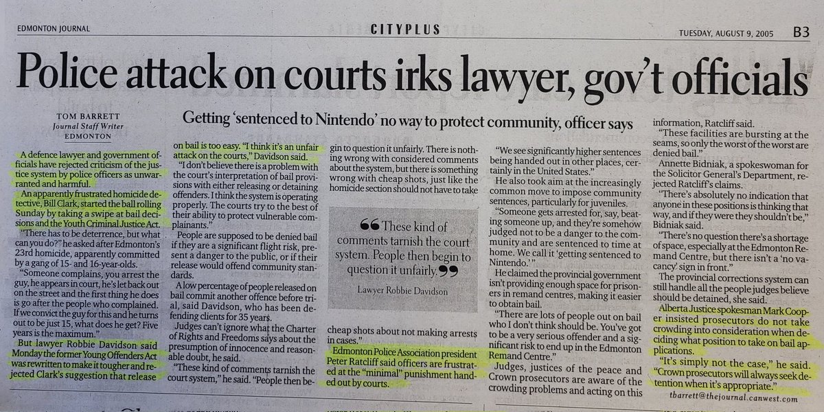 TomEngel18's tweet image. I came across this 2025 article today today when reviewing a file. Shows the meritless whining  by police, like Edmonton Police Service chiefs Dale McFee &amp;amp; Warren Driechel about bail, judges, and Crown prosecutors are part of a long tradition.
#police #criminaljustice