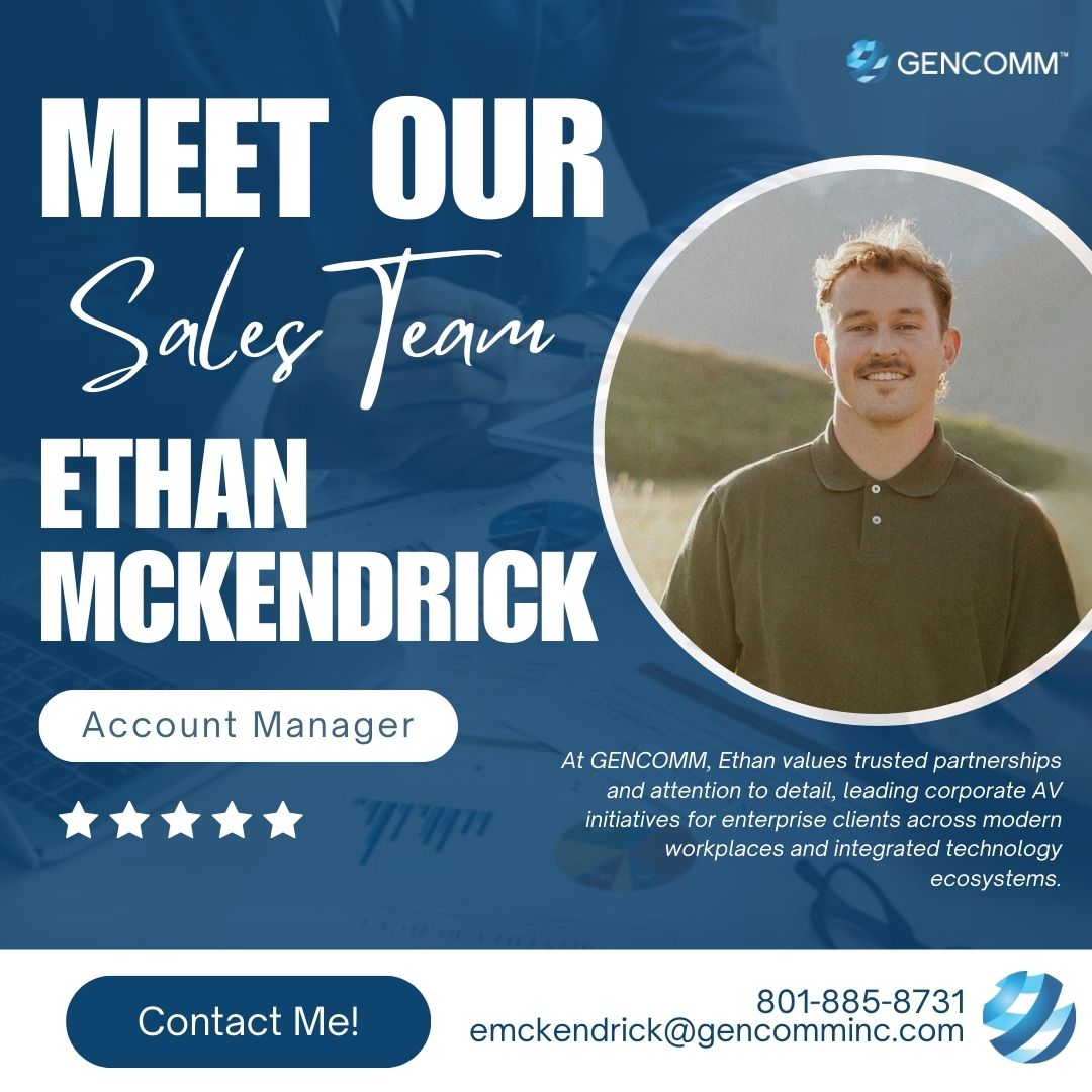 GenCommHQ's tweet photo. Meet our Account Manager, Ethan McKendrick.
We’re proud to have him on our team—his expertise ensures corporate AV systems operate at peak performance. 

#GENCOMM #AccountManager #AV #partnershipsmatter #detail #integratedtech https://t.co/0oYdLaZJtI