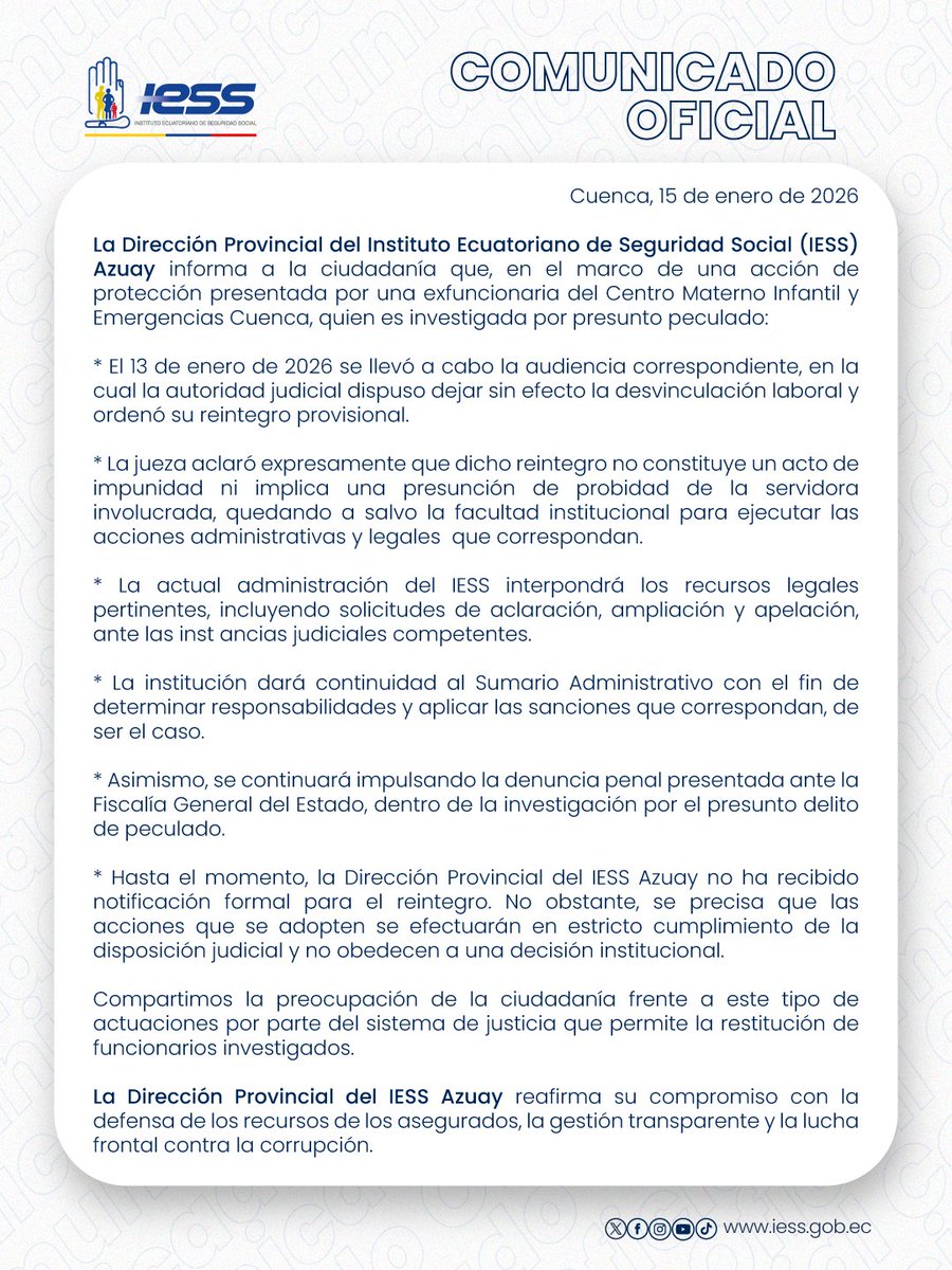 #IESSteInforma | Reafirmamos nuestro compromiso con la defensa de los recursos de los asegurados, la transparencia y la lucha contra la corrupción.