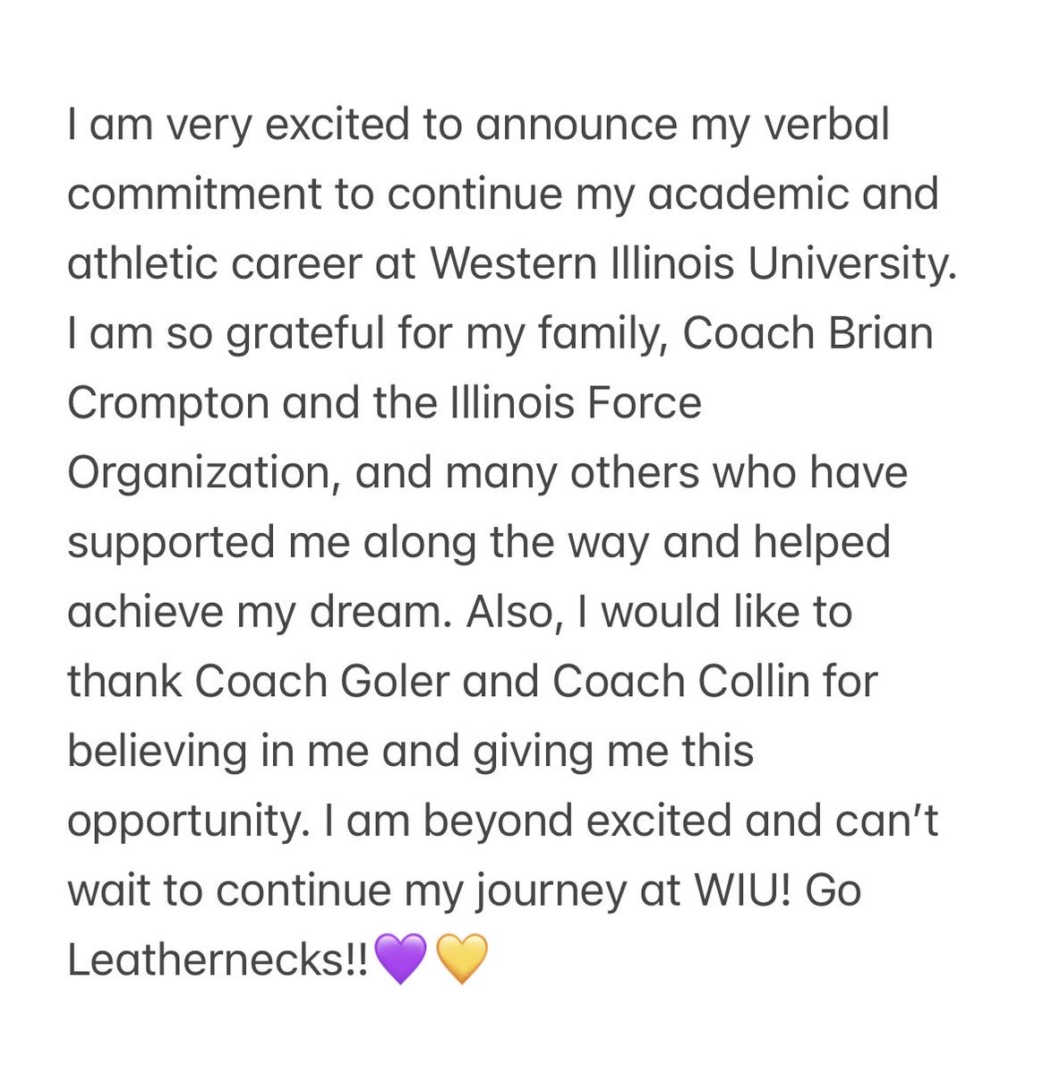 LkHarbison77's tweet image. Very grateful to be able to announce my commitment to Western Illinois University!! So excited to be a leatherneck!! 💛💜 #committed 
@agoler35 @TheRealChopkins